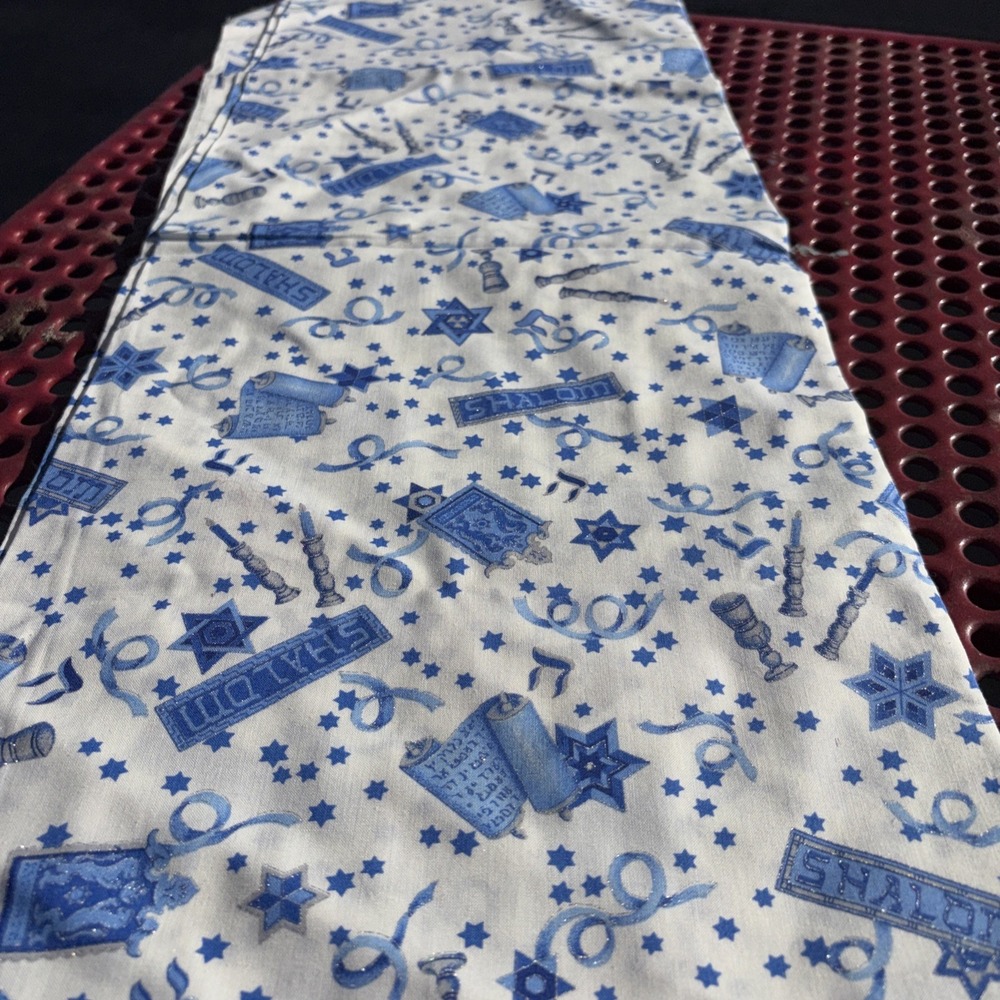 2 Yards Cranston Print Works Co. White Blue SHALOM Silver Fabric 100% Cotton